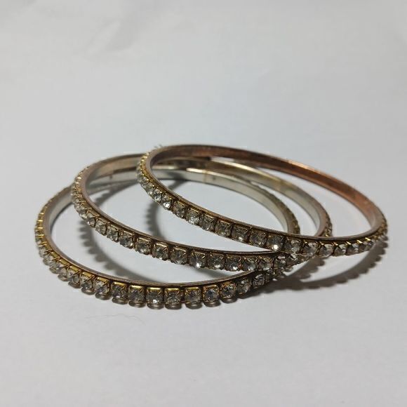 Gold Crystal Bangle Bracelets, Set of 3 - Picture 2 of 4